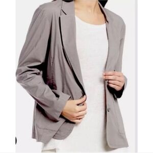 Eileen Fisher Womens Blazer Organic Cotton Stretch Poplin Gray Jacket Size L